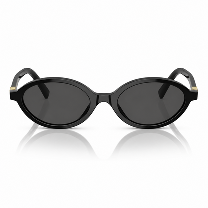 Óculos Bianca Preto da Solune, com formato oval, frente preta e lentes escuras.
