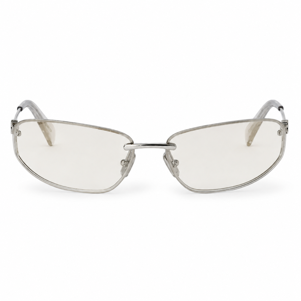 Óculos Virginia Prata da Solune, com lentes alongadas de cantos suaves e contorno fino.