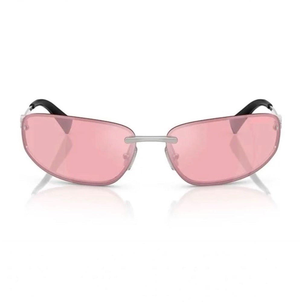 Óculos Virginia Rosa da Solune, com lentes alongadas rosadas e contorno fino.